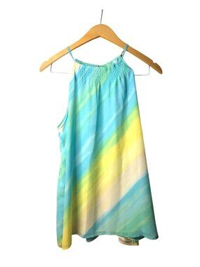 SOHO - WOMENS BLUE/YELLOW LIGHT ADJUSTABLE BACK STRING HOLTER TOP SIZE MEDIUM